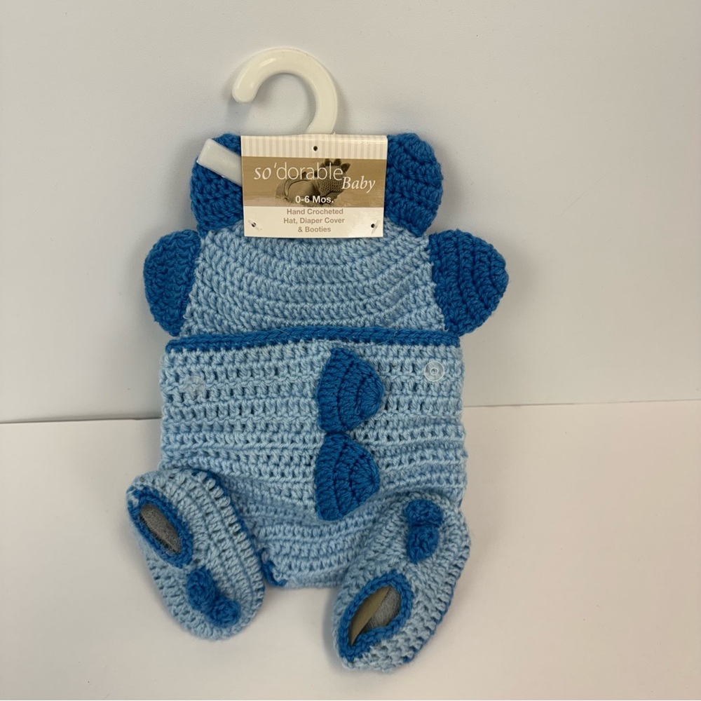 So’Dorable Hand Crocheted Hat, Diaper‎ Cover & Booties Set Size 0-6 M NWT
